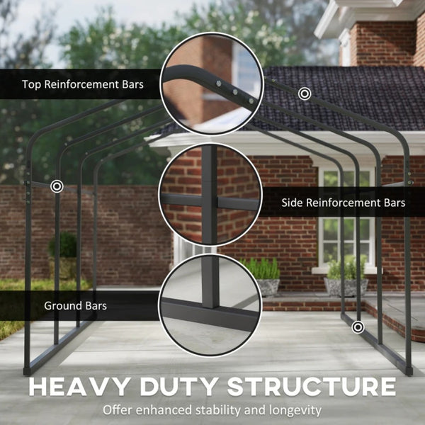 English Elm Heavy Steel Carport with Waterproof Metal Roof Wind Resistant Outdoor Vehicle Shelter T3971S00201