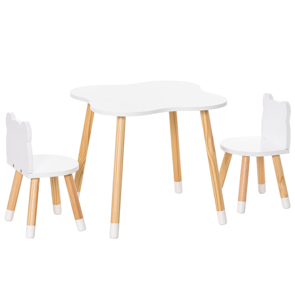 English Elm Qaba Wooden Kids Table and Chair Set for Toddlers 1-4, Bear-Back High Chairs, Durable MDF White W2225P217329