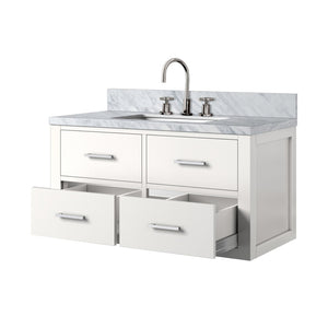 English Elm White Elegant Single Bath Vanity With Carrara Marble Top & Chrome Faucet Set - Timeless Design! B2731P257981-GIGA