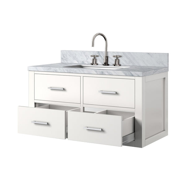 English Elm White Elegant Single Bath Vanity With Carrara Marble Top & Chrome Faucet Set - Timeless Design! B2731P257981-GIGA