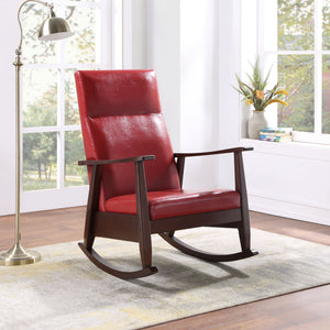 English Elm Raina Red PU Rocking Chair with Espresso Frame, Padded D25 Seat & D18 Back, Faux Leather Comfort B2726P242630