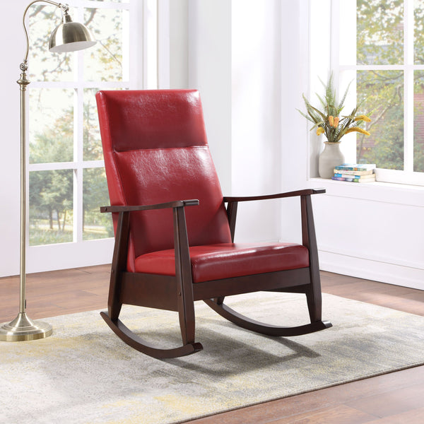 English Elm Raina Red PU Rocking Chair with Espresso Frame, Padded D25 Seat & D18 Back, Faux Leather Comfort B2726P242630