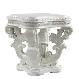 English Elm Antique Sculpted Pedestal End Table with Silver Trim, Raised Scroll Molding, Vintage Floral Accents (29"H) B062P215420