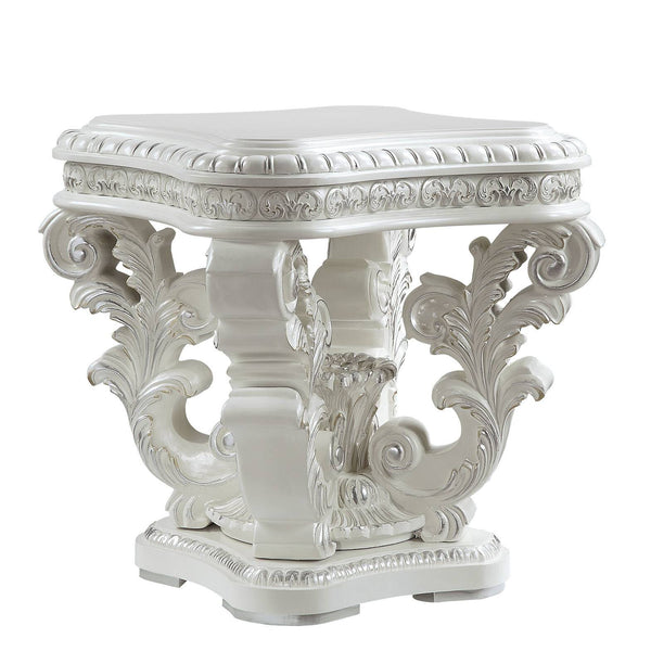 English Elm Antique Sculpted Pedestal End Table with Silver Trim, Raised Scroll Molding, Vintage Floral Accents (29"H) B062P215420