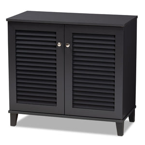 Baxton Studio Baxton Studio Modern Dark Grey Wood Shoe Storage Cabinet with Slatted Doors for Stylish Entryway 4-Shelf FP-01LV-Dark Grey