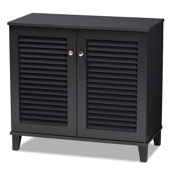Baxton Studio Baxton Studio Modern Dark Grey Wood Shoe Storage Cabinet with Slatted Doors for Stylish Entryway 4-Shelf FP-01LV-Dark Grey