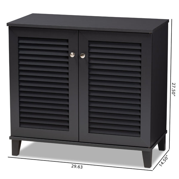 Baxton Studio Baxton Studio Modern Dark Grey Wood Shoe Storage Cabinet with Slatted Doors for Stylish Entryway 4-Shelf FP-01LV-Dark Grey