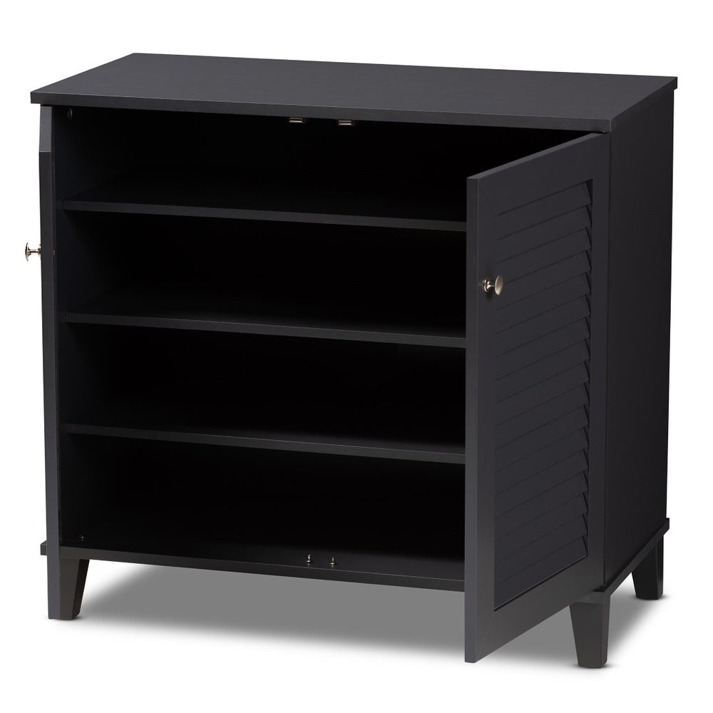 Baxton Studio Baxton Studio Modern Dark Grey Wood Shoe Storage Cabinet with Slatted Doors for Stylish Entryway 4-Shelf FP-01LV-Dark Grey