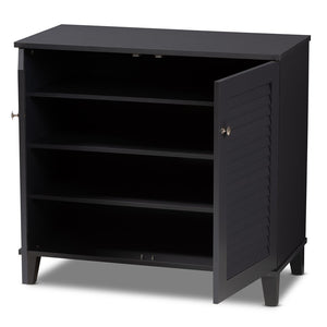 Baxton Studio Baxton Studio Modern Dark Grey Wood Shoe Storage Cabinet with Slatted Doors for Stylish Entryway 4-Shelf FP-01LV-Dark Grey