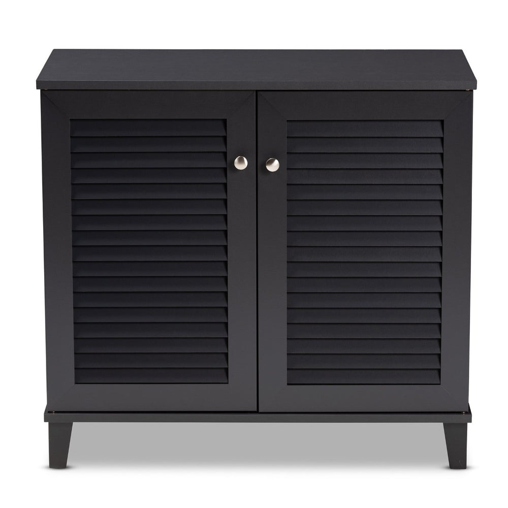 Baxton Studio Baxton Studio Modern Dark Grey Wood Shoe Storage Cabinet with Slatted Doors for Stylish Entryway 4-Shelf FP-01LV-Dark Grey