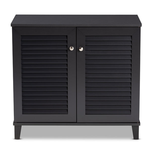 Baxton Studio Baxton Studio Modern Dark Grey Wood Shoe Storage Cabinet with Slatted Doors for Stylish Entryway 4-Shelf FP-01LV-Dark Grey