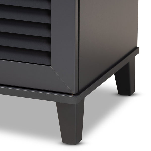 Baxton Studio Baxton Studio Modern Dark Grey Wood Shoe Storage Cabinet with Slatted Doors for Stylish Entryway 4-Shelf FP-01LV-Dark Grey