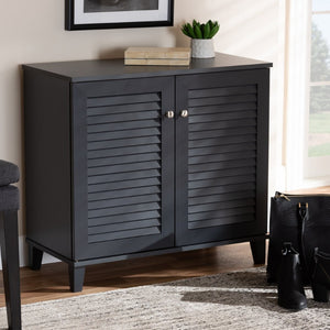 Baxton Studio Baxton Studio Modern Dark Grey Wood Shoe Storage Cabinet with Slatted Doors for Stylish Entryway 4-Shelf FP-01LV-Dark Grey
