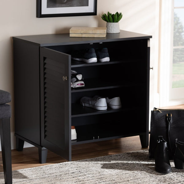 Baxton Studio Baxton Studio Modern Dark Grey Wood Shoe Storage Cabinet with Slatted Doors for Stylish Entryway 4-Shelf FP-01LV-Dark Grey