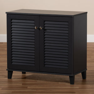 Baxton Studio Baxton Studio Modern Dark Grey Wood Shoe Storage Cabinet with Slatted Doors for Stylish Entryway 4-Shelf FP-01LV-Dark Grey