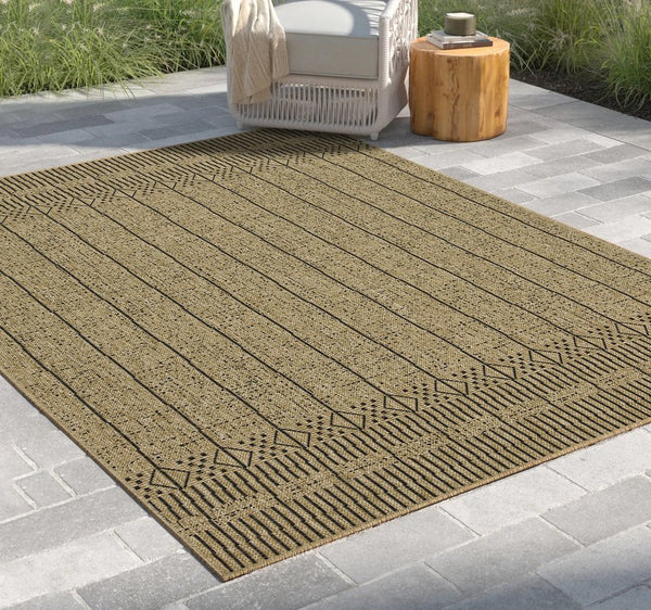 English Elm Earth Jute/Black Indoor/Outdoor Area Rug – Stylish 2'7" X 7'3" Durable Flatweave For High Traffic Areas B186P198834