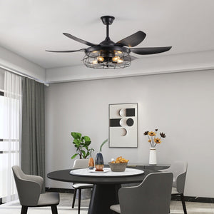 English Elm 52" Modern Black Ceiling Fan with Light Remote, 6-Blade Industrial Cage, Silent DC Motor, Reversible Speed W1340P272386