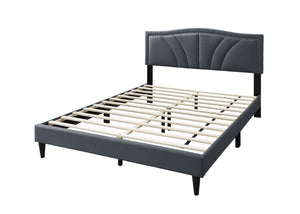 English Elm Modern Burlap Upholstered Platform Bed Nailhead Trim Sloped Headboard Charcoal B011P418594