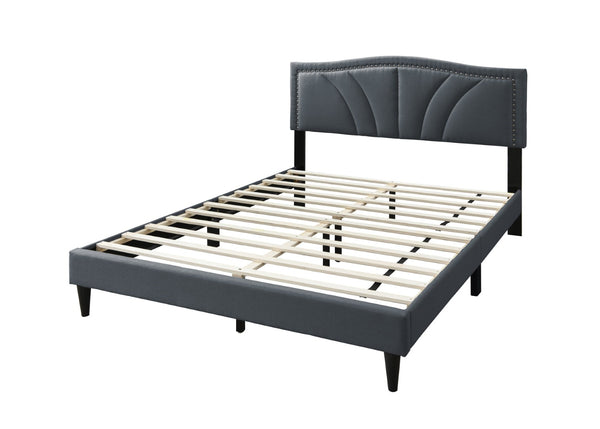 English Elm Modern Burlap Upholstered Platform Bed Nailhead Trim Sloped Headboard Charcoal B011P418594
