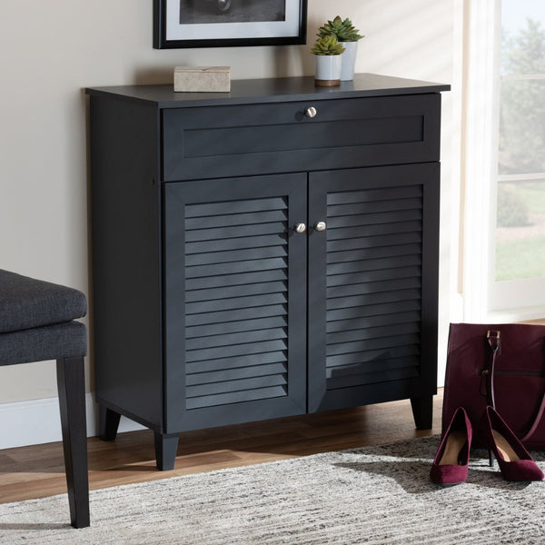 Baxton Studio Baxton Studio Modern Dark Grey Shoe Storage Cabinet with Drawer for Clutter-Free Entryway Style 4-Shelf FP-02LV-Dark Grey