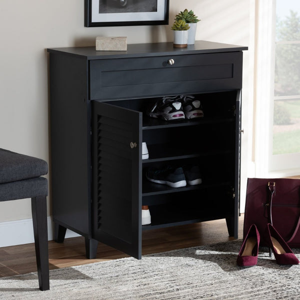 Baxton Studio Baxton Studio Modern Dark Grey Shoe Storage Cabinet with Drawer for Clutter-Free Entryway Style 4-Shelf FP-02LV-Dark Grey
