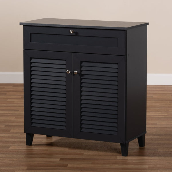 Baxton Studio Baxton Studio Modern Dark Grey Shoe Storage Cabinet with Drawer for Clutter-Free Entryway Style 4-Shelf FP-02LV-Dark Grey