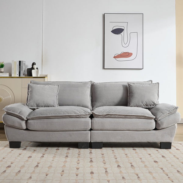 English Elm Corduroy Modern Sofa Sleeper Loveseat with Double-Layer Cushions, Two Pillows, Sturdy Frame 84" LIGHT GREY W676P227345