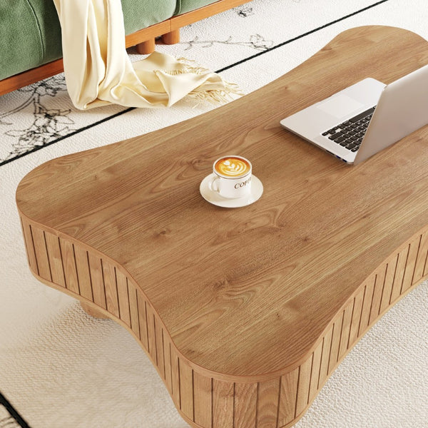 English Elm Lift Top Coffee Table with Fluted Panels Hidden Storage and Hydraulic Rise for Living Rooms W1445P317476