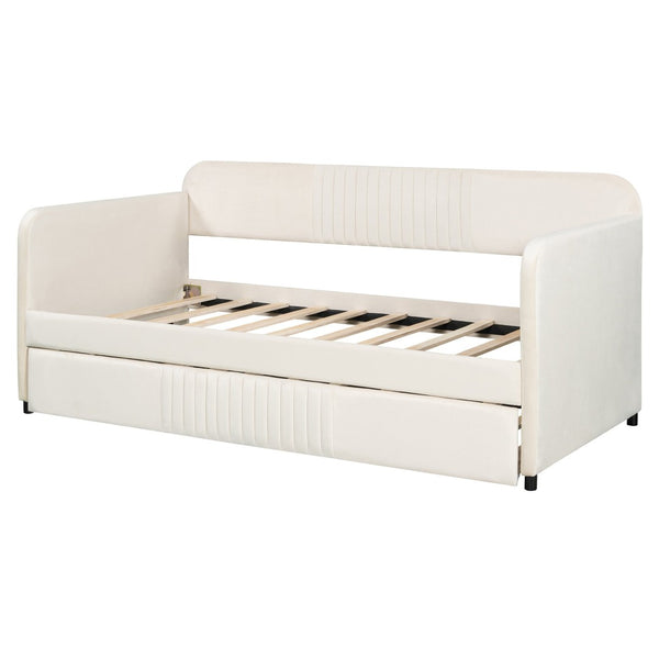 English Elm Upholstered Velvet Twin Daybed with Pull Out Trundle Sofa for Guest or Kids Room LP100127AAA
