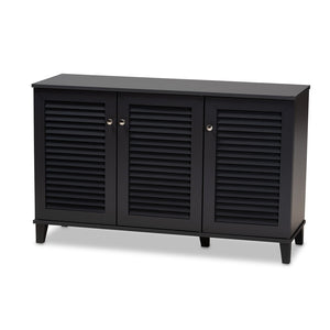 Baxton Studio Baxton Studio Modern Dark Grey Wood Shoe Storage Cabinet with Slatted Doors for Stylish Entryway 8-Shelf FP-04LV-Dark Grey
