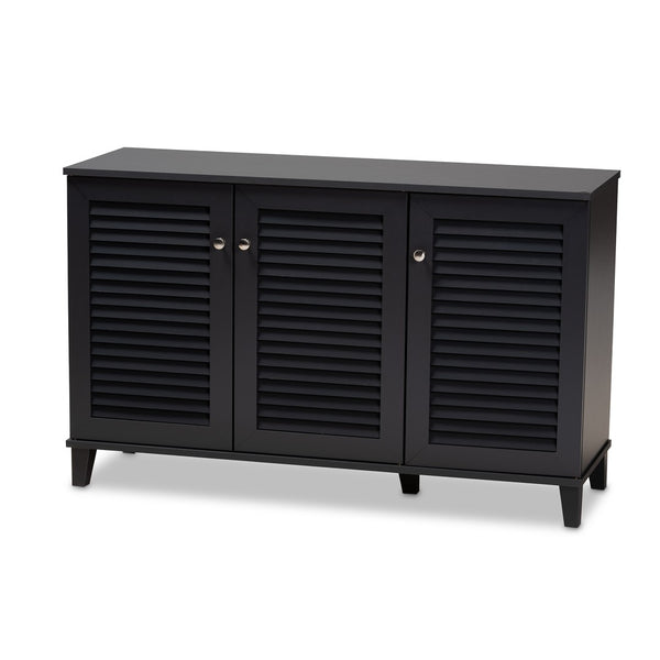 Baxton Studio Baxton Studio Modern Dark Grey Wood Shoe Storage Cabinet with Slatted Doors for Stylish Entryway 8-Shelf FP-04LV-Dark Grey