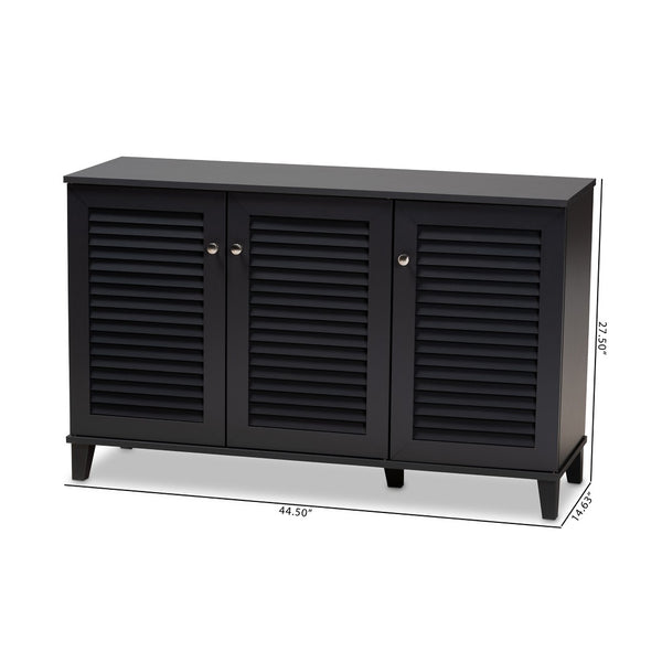 Baxton Studio Baxton Studio Modern Dark Grey Wood Shoe Storage Cabinet with Slatted Doors for Stylish Entryway 8-Shelf FP-04LV-Dark Grey