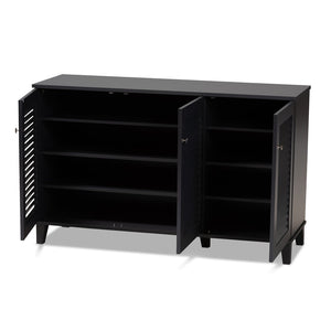 Baxton Studio Baxton Studio Modern Dark Grey Wood Shoe Storage Cabinet with Slatted Doors for Stylish Entryway 8-Shelf FP-04LV-Dark Grey