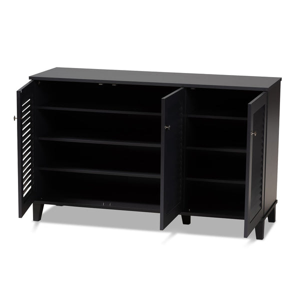 Baxton Studio Baxton Studio Modern Dark Grey Wood Shoe Storage Cabinet with Slatted Doors for Stylish Entryway 8-Shelf FP-04LV-Dark Grey