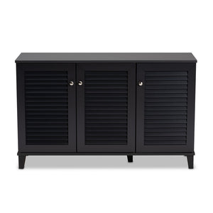 Baxton Studio Baxton Studio Modern Dark Grey Wood Shoe Storage Cabinet with Slatted Doors for Stylish Entryway 8-Shelf FP-04LV-Dark Grey