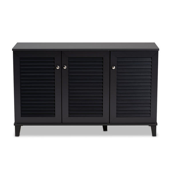 Baxton Studio Baxton Studio Modern Dark Grey Wood Shoe Storage Cabinet with Slatted Doors for Stylish Entryway 8-Shelf FP-04LV-Dark Grey