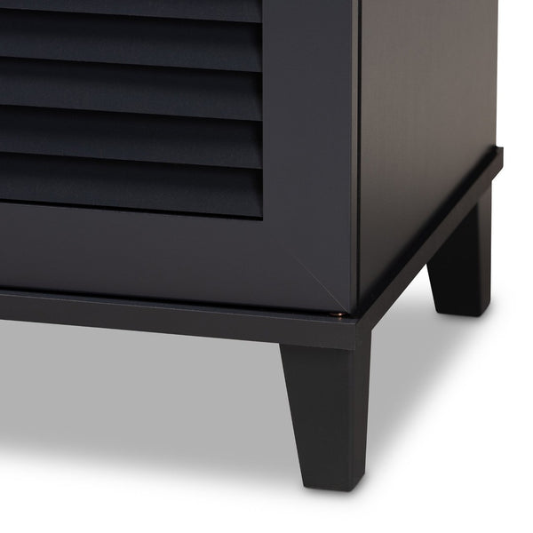 Baxton Studio Baxton Studio Modern Dark Grey Wood Shoe Storage Cabinet with Slatted Doors for Stylish Entryway 8-Shelf FP-04LV-Dark Grey