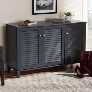 Baxton Studio Baxton Studio Modern Dark Grey Wood Shoe Storage Cabinet with Slatted Doors for Stylish Entryway 8-Shelf FP-04LV-Dark Grey