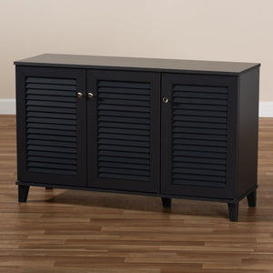 Baxton Studio Baxton Studio Modern Dark Grey Wood Shoe Storage Cabinet with Slatted Doors for Stylish Entryway 8-Shelf FP-04LV-Dark Grey