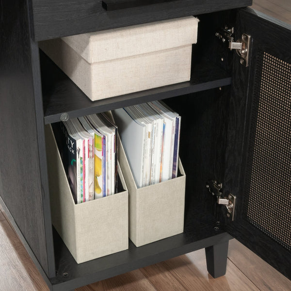 English Elm Desk, Sleek Black Engineered Wood Workspace With Ample Surface, Cable Management & Easy Assembly B356P402681