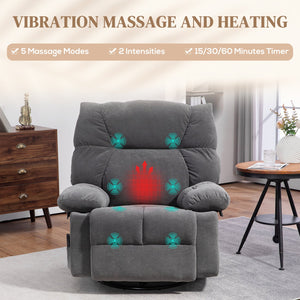 English Elm HOMCOM Oversized Vibration Massage Recliner with Heat, Swivel Rocker, Footrest, Remote, Pockets W2225P217222