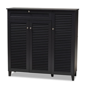 Baxton Studio Baxton Studio Modern Dark Grey Shoe Storage Cabinet with Drawer for Clutter-Free Entryway Style 11-Shelf FP-05LV-Dark Grey