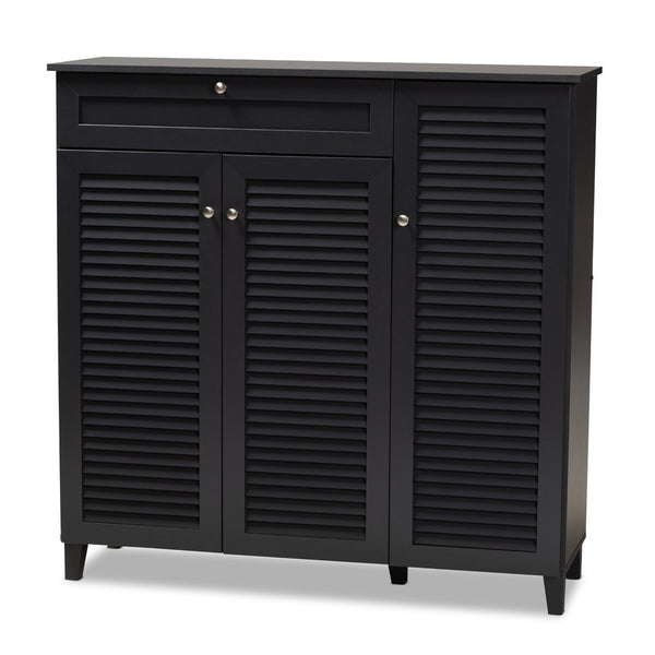 Baxton Studio Baxton Studio Modern Dark Grey Shoe Storage Cabinet with Drawer for Clutter-Free Entryway Style 11-Shelf FP-05LV-Dark Grey