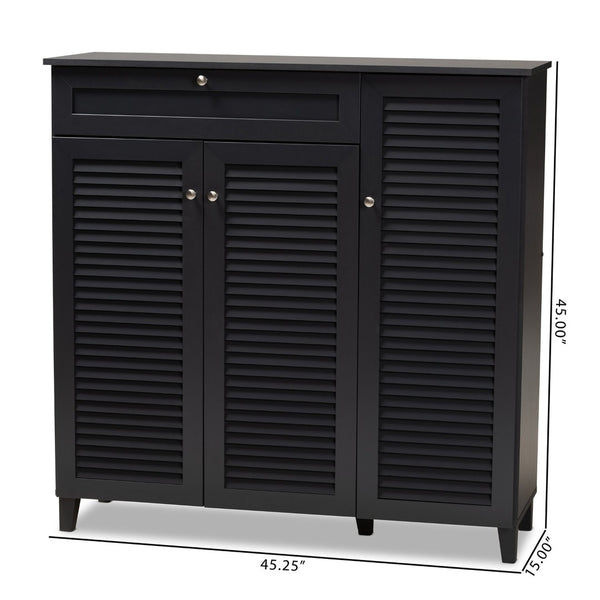 Baxton Studio Baxton Studio Modern Dark Grey Shoe Storage Cabinet with Drawer for Clutter-Free Entryway Style 11-Shelf FP-05LV-Dark Grey