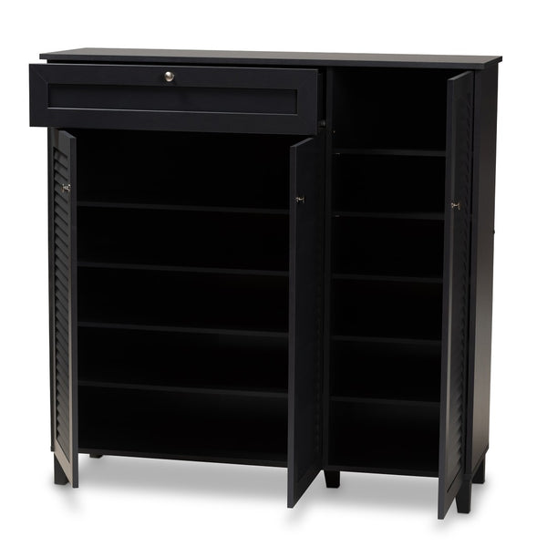 Baxton Studio Baxton Studio Modern Dark Grey Shoe Storage Cabinet with Drawer for Clutter-Free Entryway Style 11-Shelf FP-05LV-Dark Grey