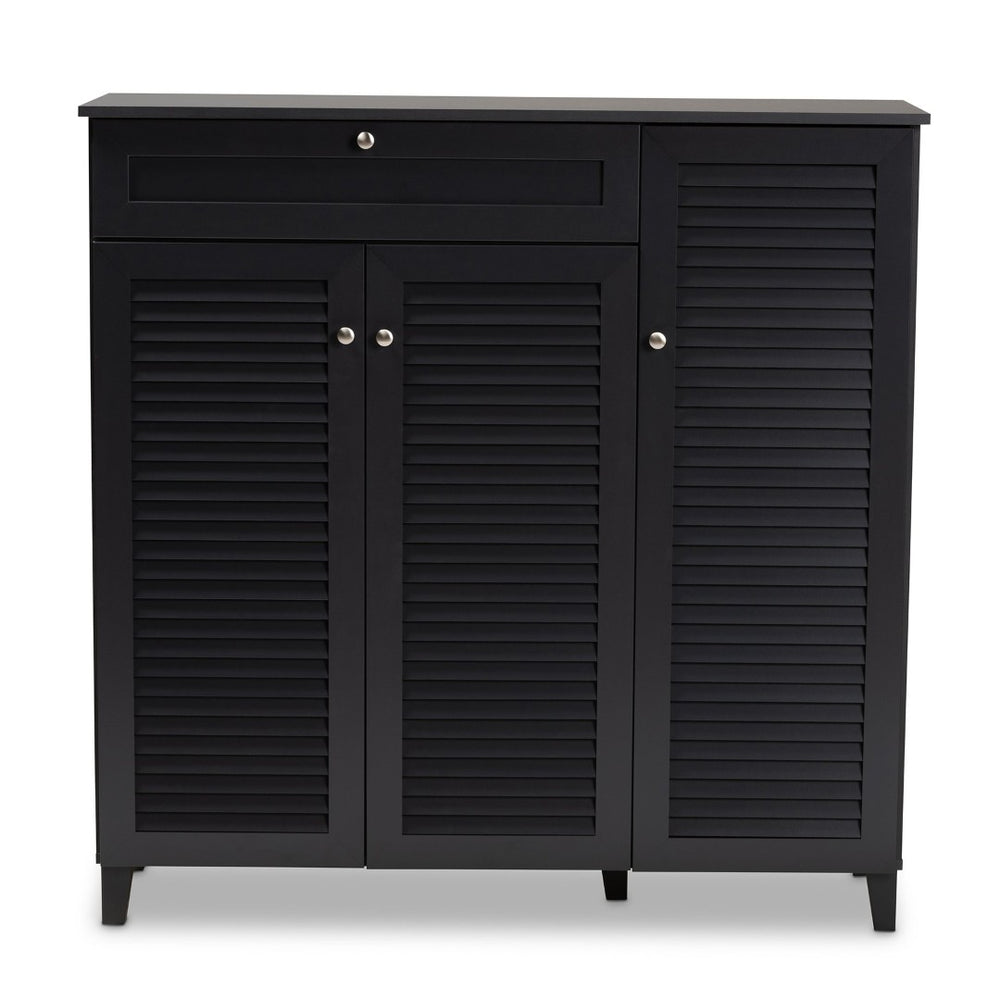 Baxton Studio Baxton Studio Modern Dark Grey Shoe Storage Cabinet with Drawer for Clutter-Free Entryway Style 11-Shelf FP-05LV-Dark Grey