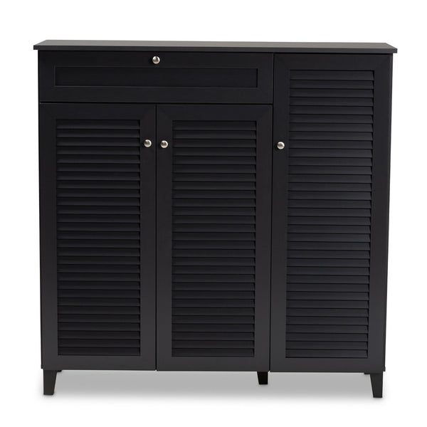 Baxton Studio Baxton Studio Modern Dark Grey Shoe Storage Cabinet with Drawer for Clutter-Free Entryway Style 11-Shelf FP-05LV-Dark Grey