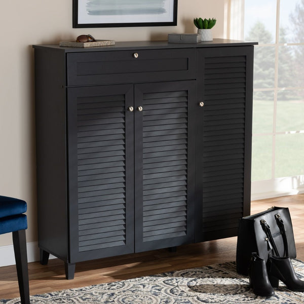 Baxton Studio Baxton Studio Modern Dark Grey Shoe Storage Cabinet with Drawer for Clutter-Free Entryway Style 11-Shelf FP-05LV-Dark Grey