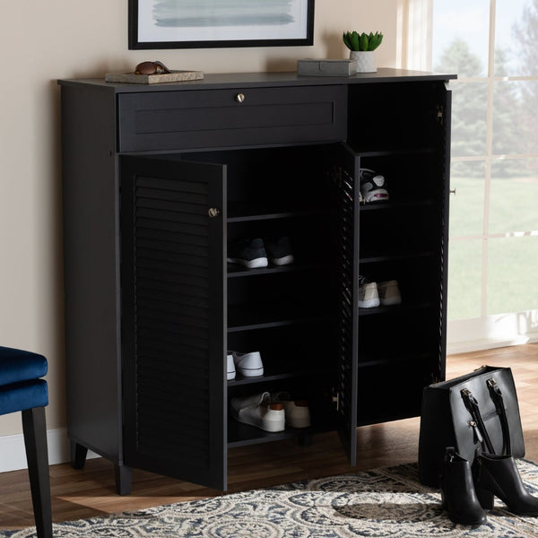 Baxton Studio Baxton Studio Modern Dark Grey Shoe Storage Cabinet with Drawer for Clutter-Free Entryway Style 11-Shelf FP-05LV-Dark Grey