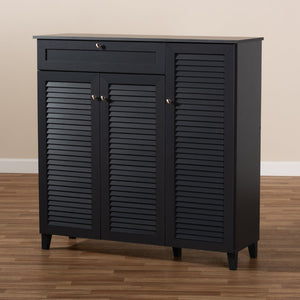 Baxton Studio Baxton Studio Modern Dark Grey Shoe Storage Cabinet with Drawer for Clutter-Free Entryway Style 11-Shelf FP-05LV-Dark Grey